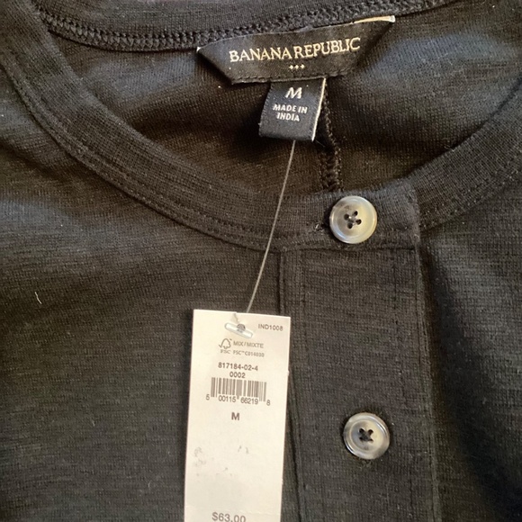 NWT Banana Republic Black Cotton Henley Size Medium - Picture 4 of 8